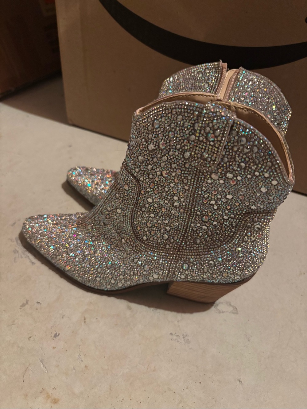 Betsey Johnson Iridescent Crystal Cowboy Booties - Silver